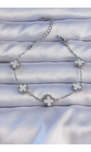 316L Çelik Gümüş Renk Sedefli Baby Boy Yonca Model Bileklik