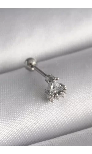 316L Çelik Gümüş Renk Üçgen Zirkon Taşlı Tragus Piercing