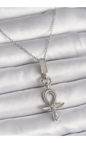 316L Çelik Gümüş Renk Zincir Ankh Model Kadın Kolye