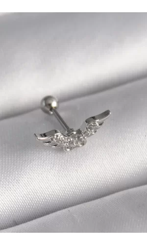 316L Çelik Gümüş Renk Zirkon Taş Detay Kanat Model Tragus Piercing