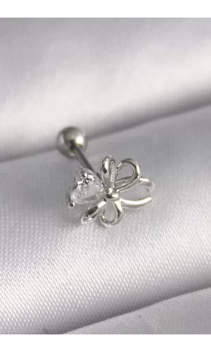316L Çelik Gümüş Renk Zirkon Taş Detay Kurdele Model Tragus Piercing
