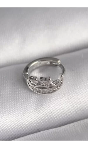 316L Çelik Gümüş Renk Zirkon Taşlı Ay Yıldız Model Tragus Piercing