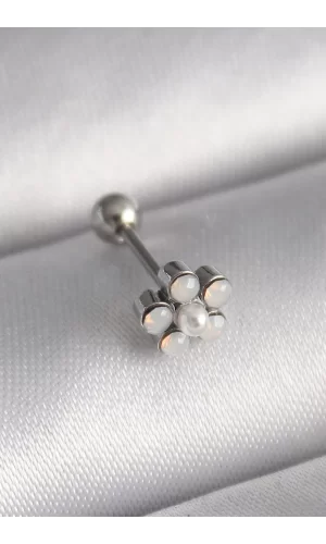 316L Çelik Gümüş Renk Zirkon Taşlı Çiçek Model Tragus Piercing