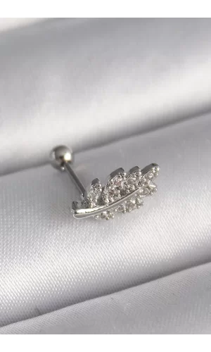 316L Çelik Gümüş Renk Zirkon Taşlı Dal Tragus Piercing