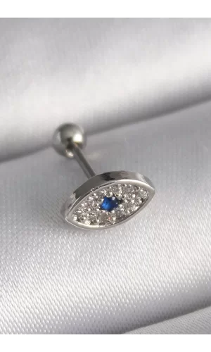 316L Çelik Gümüş Renk Zirkon Taşlı Göz Tragus Piercing
