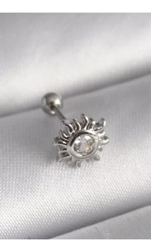 316L Çelik Gümüş Renk Zirkon Taşlı Güneş Tragus Piercing