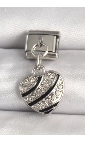 316L Çelik Gümüş Renk Zirkon Taşlı Kalp Model Nomination Charm