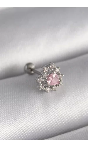 316L Çelik Gümüş Renk Zirkon Taşlı Kalp Tragus Piercing
