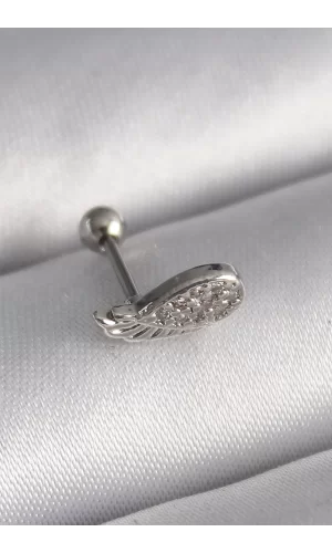 316L Çelik Gümüş Renk Zirkon Taşlı Kanat Tragus Piercing