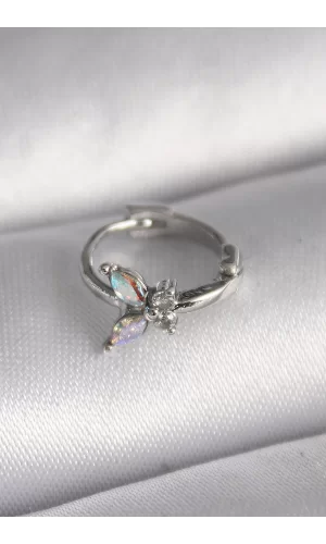 316L Çelik Gümüş Renk Zirkon Taşlı Kelebek Model Tragus Piercing