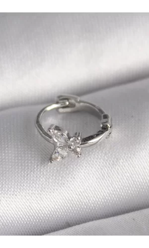 316L Çelik Gümüş Renk Zirkon Taşlı Kelebek Model Tragus Piercing