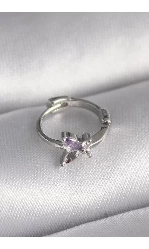 316L Çelik Gümüş Renk Zirkon Taşlı Kelebek Model Tragus Piercing