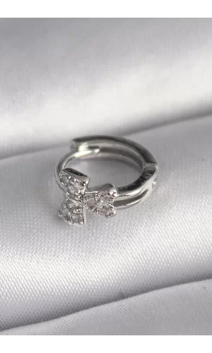 316L Çelik Gümüş Renk Zirkon Taşlı Kurdele Model Tragus Piercing