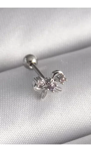 316L Çelik Gümüş Renk Zirkon Taşlı Kurdele Tragus Piercing