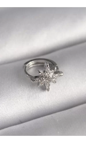316L Çelik Gümüş Renk Zirkon Taşlı Kutup Yıldızı Model Tragus Piercing