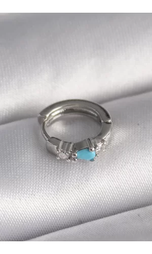 316L Çelik Gümüş Renk Zirkon Taşlı Mavi Boncuk Detay Tragus Piercing