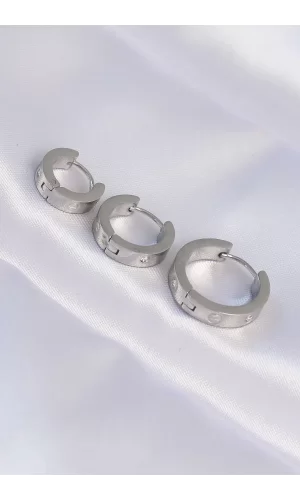 316L Çelik Gümüş Renk Zirkon Taşlı Model 3lü Halka Küpe