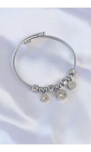 316L Çelik Gümüş Renk Zirkon Taşlı Model Charm Bileklik