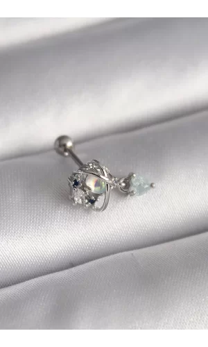 316L Çelik Gümüş Renk Zirkon Taşlı Sallantı Kalp Detay Tragus Piercing