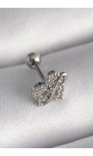 316L Çelik Gümüş Renk Zirkon Taşlı Sonsuzluk Detay Tragus Piercing