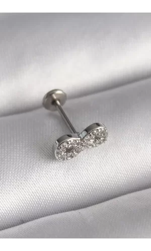 316L Çelik Gümüş Renk Zirkon Taşlı Sonsuzluk Model Tragus Piercing