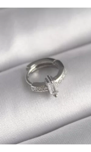 316L Çelik Gümüş Renk Zirkon Taşlı Tragus Piercing