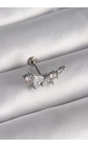 316L Çelik Gümüş Renk Zirkon Taşlı Tragus Piercing