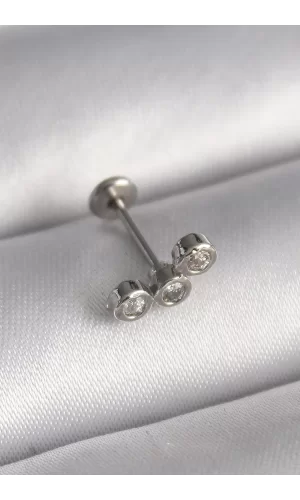 316L Çelik Gümüş Renk Zirkon Taşlı Tragus Piercing