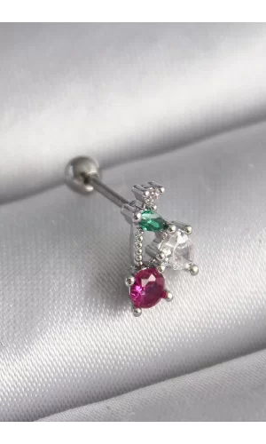 316L Çelik Gümüş Renk Zirkon Taşlı Tragus Piercing