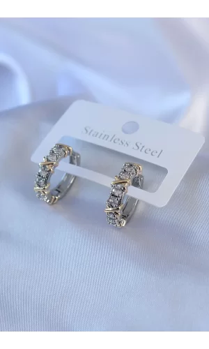 316L Çelik Gümüş Renk Zirkon Taşlı Xoxo Model Kadın Küpe