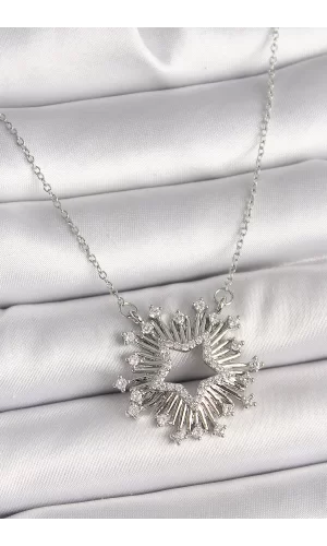 316L Çelik Gümüş Renk Zirkon Taşlı Yıldız Model Kadın Kolye