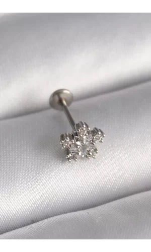 316L Çelik Gümüş Renk Zirkon Taşlı Yıldız Model Tragus Piercing