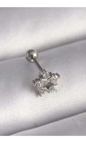 316L Çelik Gümüş Renk Zirkon Taşlı Yıldız Model Tragus Piercing