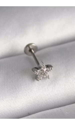 316L Çelik Gümüş Renk Zirkon Taşlı Yıldız Model Tragus Piercing