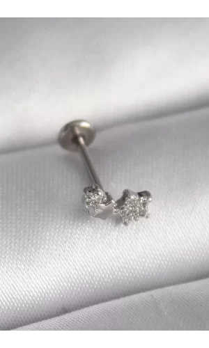 316L Çelik Gümüş Renk Zirkon Taşlı Yıldız Model Tragus Piercing