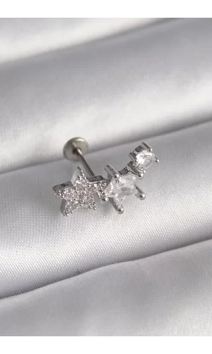 316L Çelik Gümüş Renk Zirkon Taşlı Yıldız Model Tragus Piercing