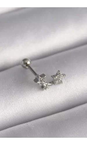 316L Çelik Gümüş Renk Zirkon Taşlı Yıldız Tragus Piercing