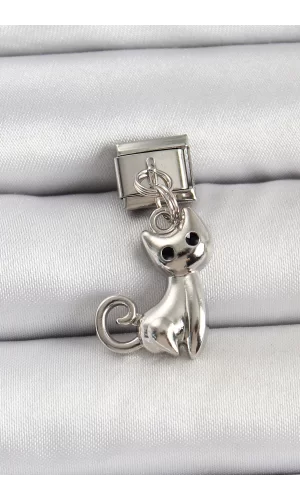 316L Çelik Renk Kedi Model Nomination Charm