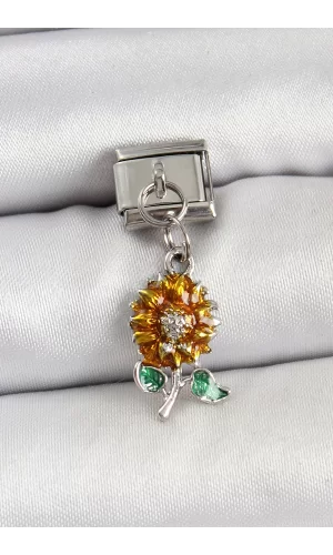 316L Çelik Sallantılı Ayçiçeği Model Gümüş Renk Nomination Charm