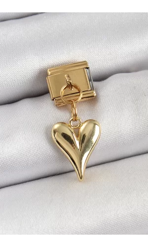 316L Çelik Sallantılı Kalp Model Gold Renk Nomination Charm