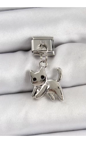 316L Çelik Sallantılı Kedi Model Gümüş Renk Nomination Charm