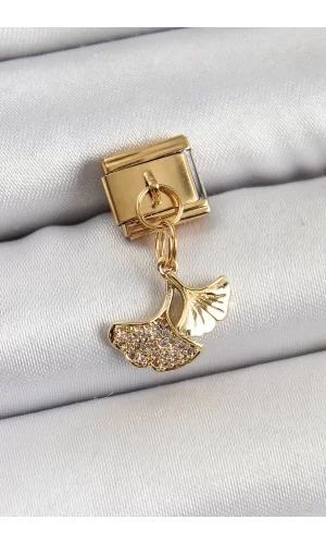 316L Çelik Sallantılı Zirkon Taşlı Balık Kuyruğu Model Gold Renk Nomination Charm
