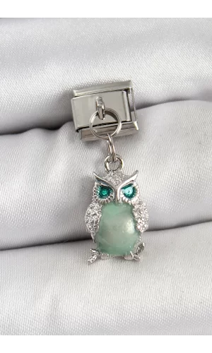 316L Çelik Sallantılı Zirkon Taşlı Baykuş Model Gümüş Renk Nomination Charm