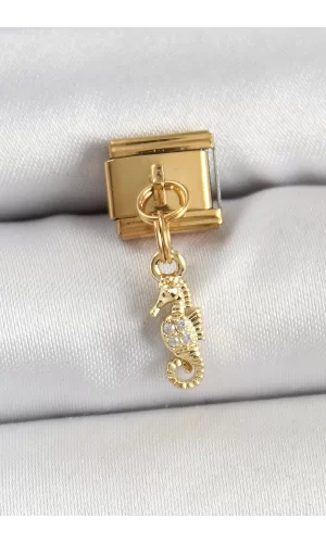 316L Çelik Sallantılı Zirkon Taşlı Çiçek Model Gold Renk Nomination Charm