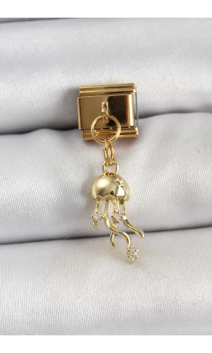 316L Çelik Sallantılı Zirkon Taşlı Deniz Anası Model Gold Renk Nomination Charm