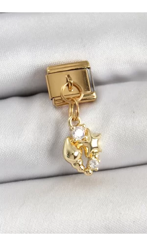 316L Çelik Sallantılı Zirkon Taşlı Deniz Kabuğu Ve Yıldız Model Gold Renk Nomination Charm