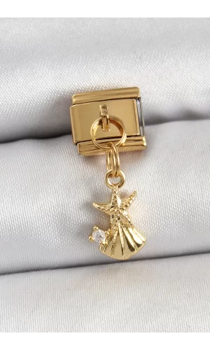 316L Çelik Sallantılı Zirkon Taşlı Deniz Yıldızı Ve İstiridye Model Gold Renk Nomination Charm