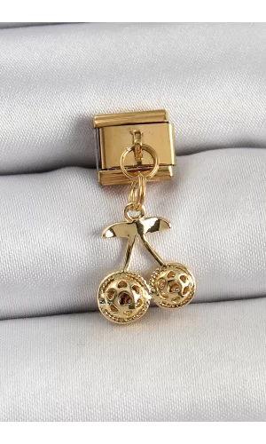 316L Çelik Sallantılı Zirkon Taşlı Fiyonk Model Gold Renk Nomination C316L Çelik Sallantılı Kiraz Model Gold Renk Nomination Charm