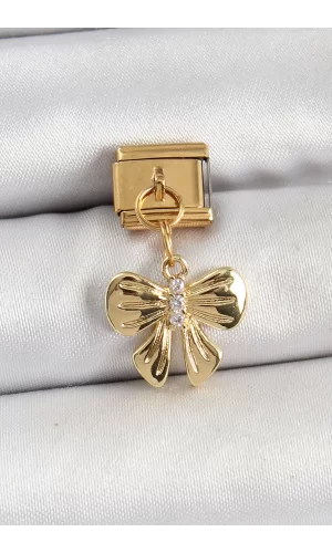 316L Çelik Sallantılı Zirkon Taşlı Fiyonk Model Gold Renk Nomination Charm