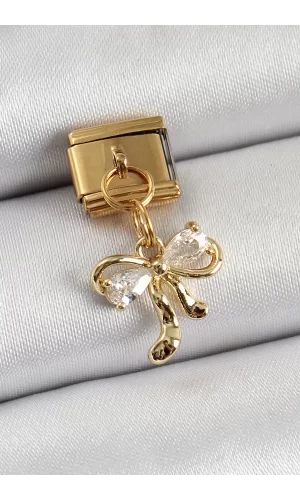 316L Çelik Sallantılı Zirkon Taşlı Fiyonk Model Gold Renk Nomination Charm